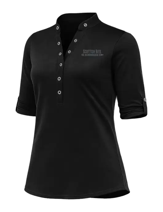 OGIO Womens Crush Henley Black 3/4 Sleeve Shirt w/Scottish Rite for Children Logo