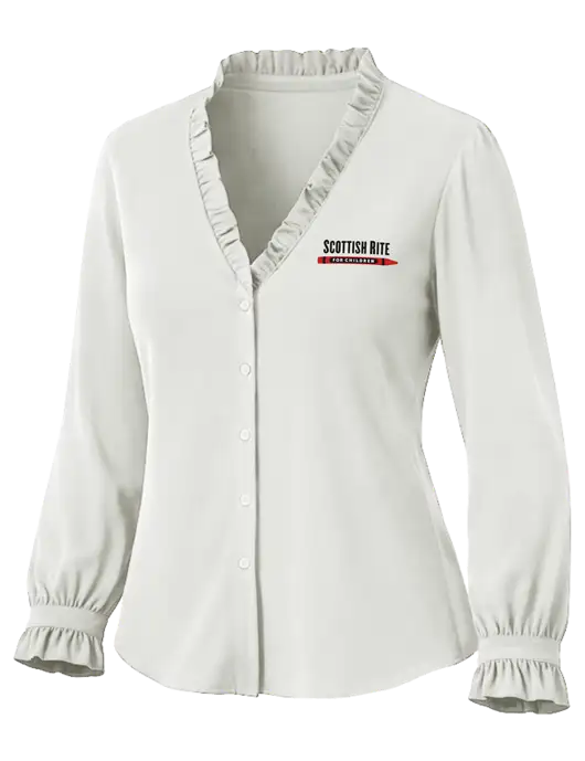 Brooks Brothers Womens White Long Sleeve Ruffle Collar Blouse w/Scottish Rite for Children Logo