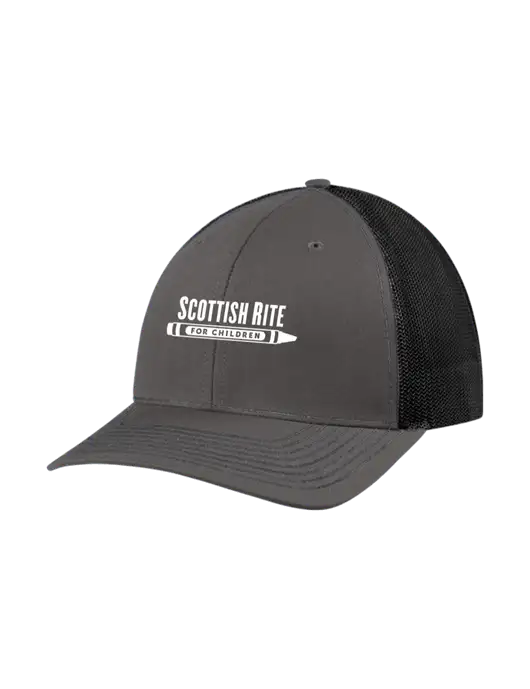 Richardson Adjustable Snapback Original 112 Trucker Cap Dark Grey w/Black Mesh w/Scottish Rite for Children Logo