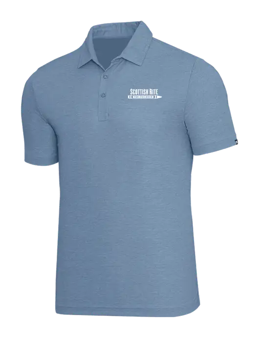 TravisMathew Slate Blue Heather Oceanside Polo w/Scottish Rite for Children Logo