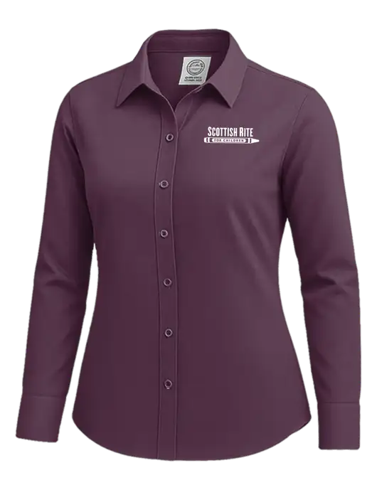Brooks Brothers Womens Eggplant Wrinkle-Free Stretch Nailhead Shirt w/Scottish Rite for Children Logo