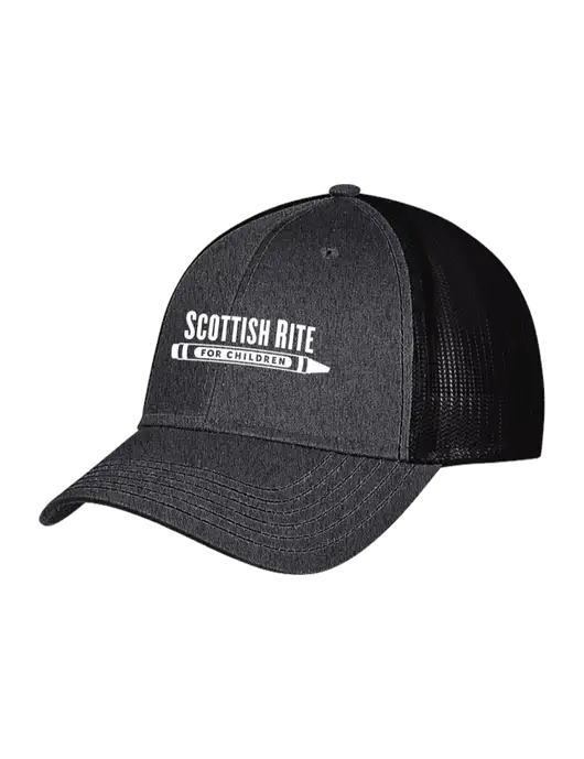 Charcoal Heather/Black Mesh Trucker Cap Snap Back w/Scottish Rite for Children Logo
