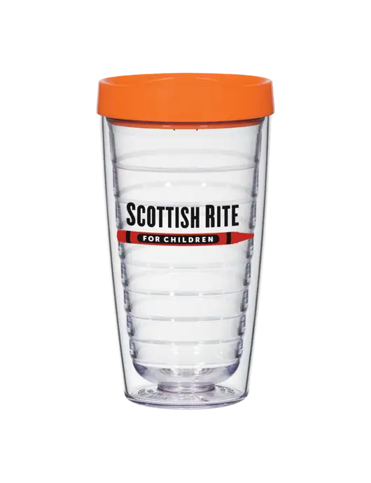 16 oz Trivex Double Wall Tumbler with Orange Travel Lid w/Scottish Rite for Children Logo