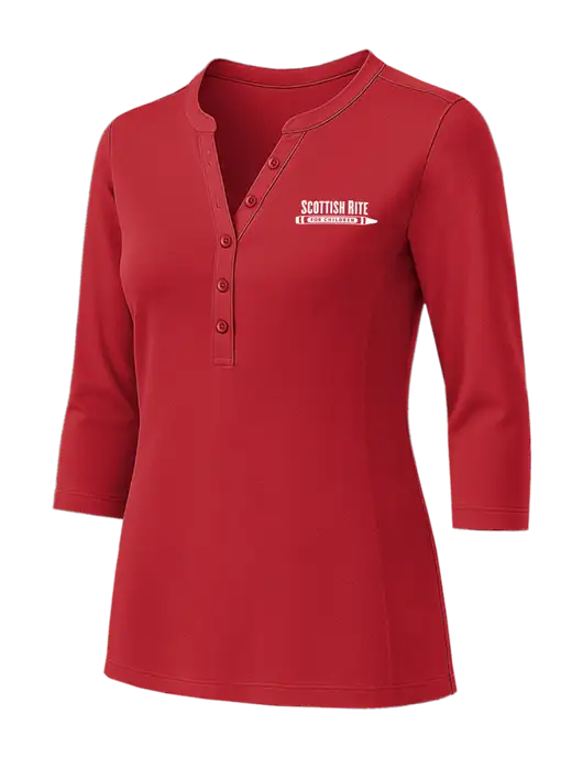 Womens Red UV Choice Pique Henley w/Scottish Rite for Children Logo