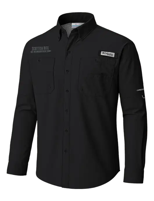 Columbia Black PFG Tamiami II Long SleeveShirt w/Scottish Rite for Children Logo