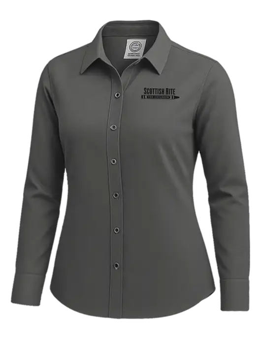 Brooks Brothers Womens Dark Grey Wrinkle-Free Stretch Nailhead Shirt w/Scottish Rite for Children Logo