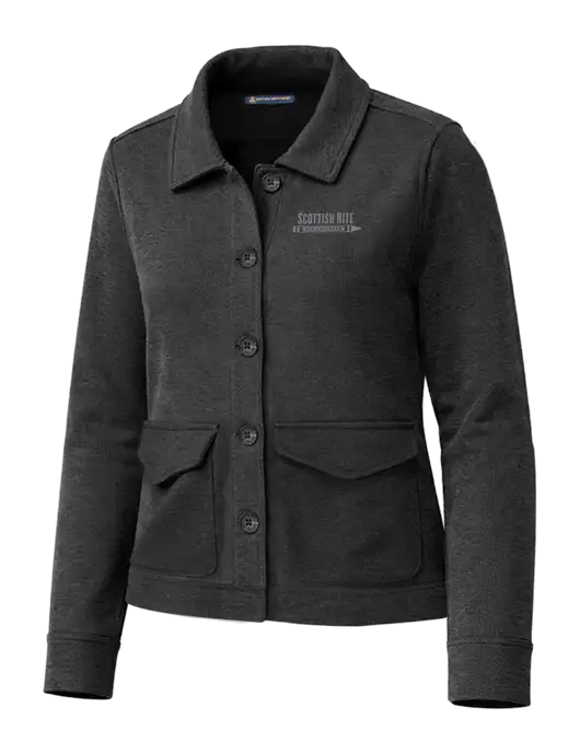 Brooks Brothers Womens Mid-Layer Very Dark Grey Heather Stretch Button Jacket w/Scottish Rite for Children Logo