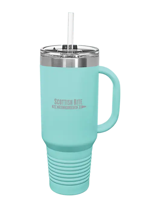 Polar Camel 40 oz. Powder Coated Vacuum Insulated Seafoam Travel Mug with Straw w/Scottish Rite for Children Logo