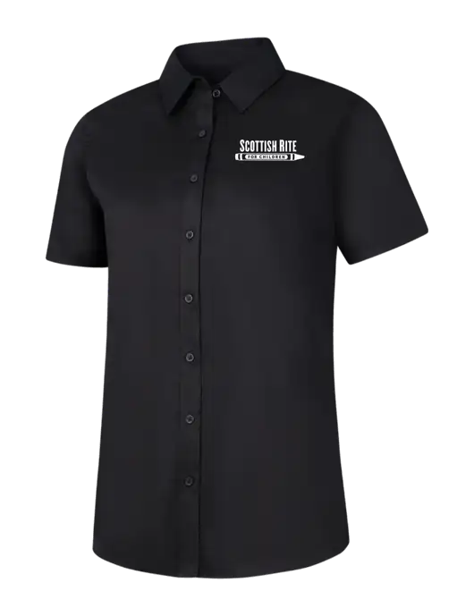 Womens Black Short Sleeve Superpro React Twill Shirt w/Scottish Rite for Children Logo