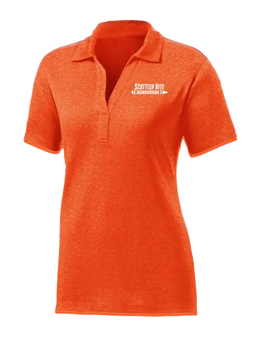Womens Orange Heather Contender Polo w/Scottish Rite for Children Logo