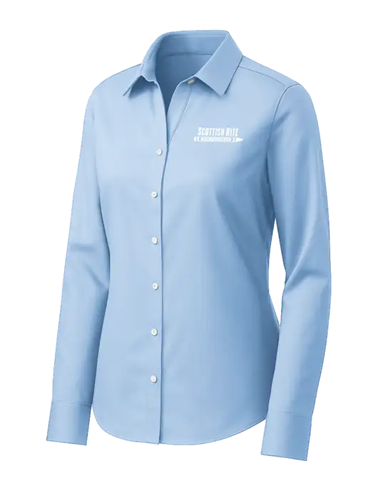 Brooks Brothers Womens Light Blue Wrinkle-Free Stretch Pinpoint Shirt w/Scottish Rite for Children Logo