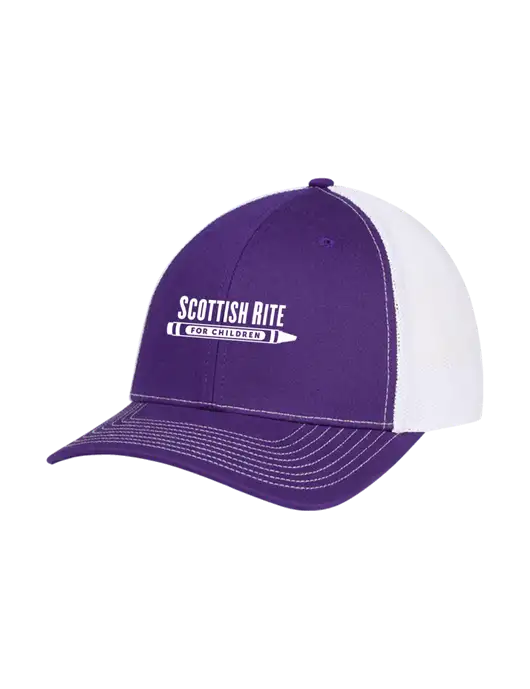 Richardson Adjustable Snapback Original 112 Trucker Cap Purple w/White Mesh w/Scottish Rite for Children Logo