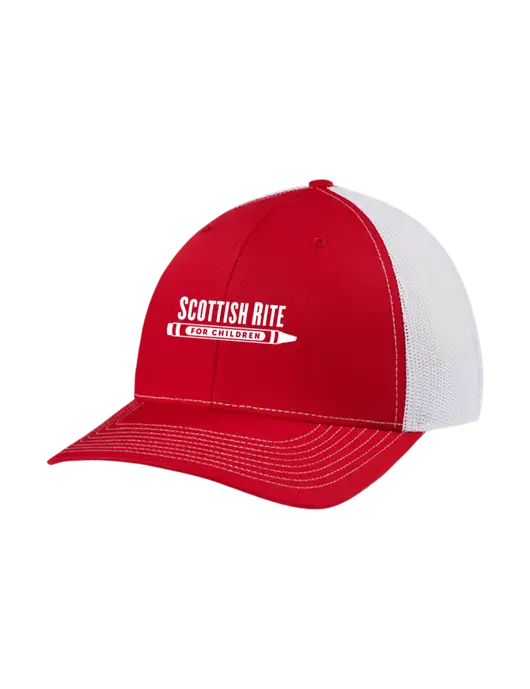 Richardson Adjustable Snapback Original 112 Trucker Cap Red w/White Mesh w/Scottish Rite for Children Logo