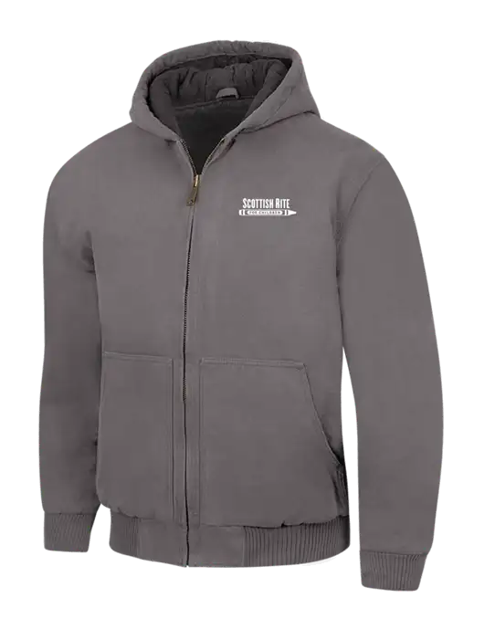 CornerStone Medium Grey Washed Duck Cloth Insulated Hooded Work Jacket w/Scottish Rite for Children Logo