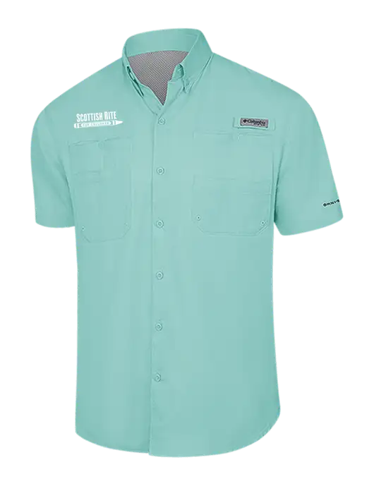 Columbia Very Light Green PFG Tamiami II Short Sleeve Shirt w/Scottish Rite for Children Logo
