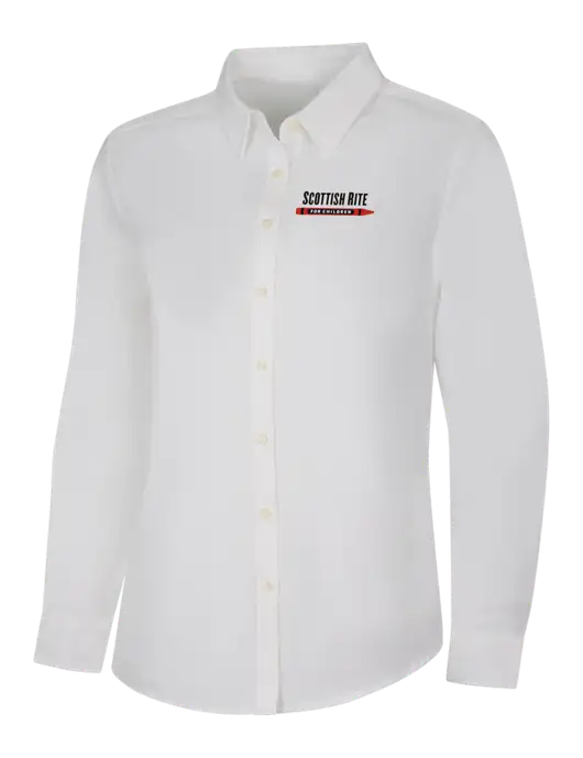 Womens White Long Sleeve Superpro React Twill Shirt w/Scottish Rite for Children Logo
