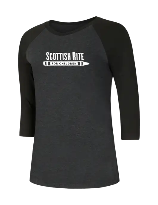 Womens Simply Soft 3/4 Sleeve Black/Black Frost Ring Spun Cotton T-Shirt w/Scottish Rite for Children Logo