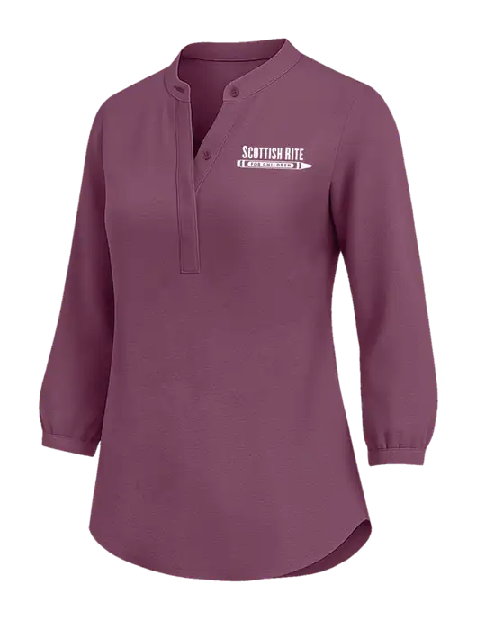 Womens Three Quarter-Sleeve Textured Purple Crepe Tunic w/Scottish Rite for Children Logo