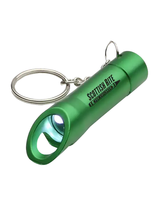 Medium Green Pocket LED Flashlight with Bottle Opener & Keychain w/Scottish Rite for Children Logo