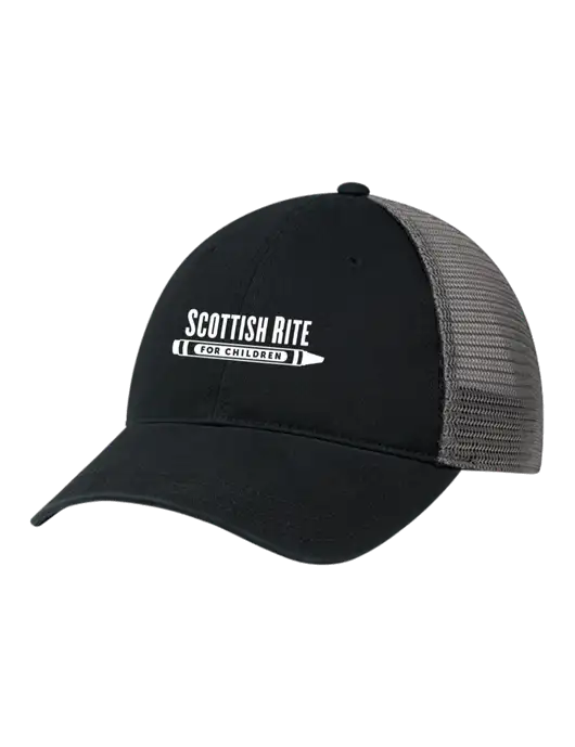 Richardson 111 Garment Washed Trucker Cap Black w/Charcoal Mesh w/Scottish Rite for Children Logo