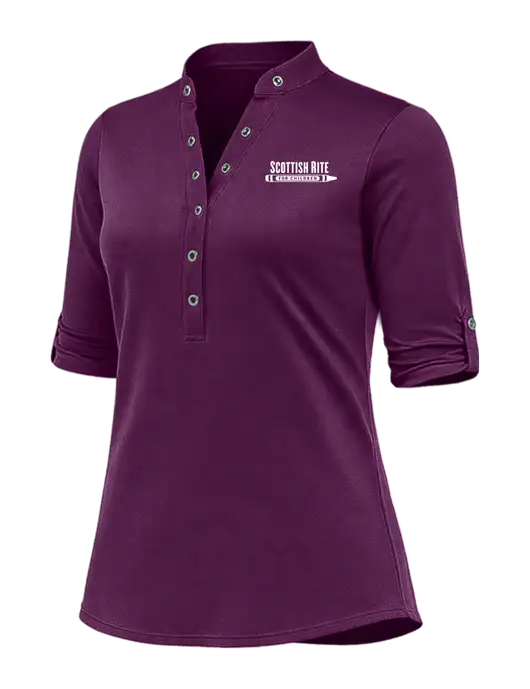OGIO Womens Crush Henley Purple Plum 3/4 Sleeve Shirt w/Scottish Rite for Children Logo