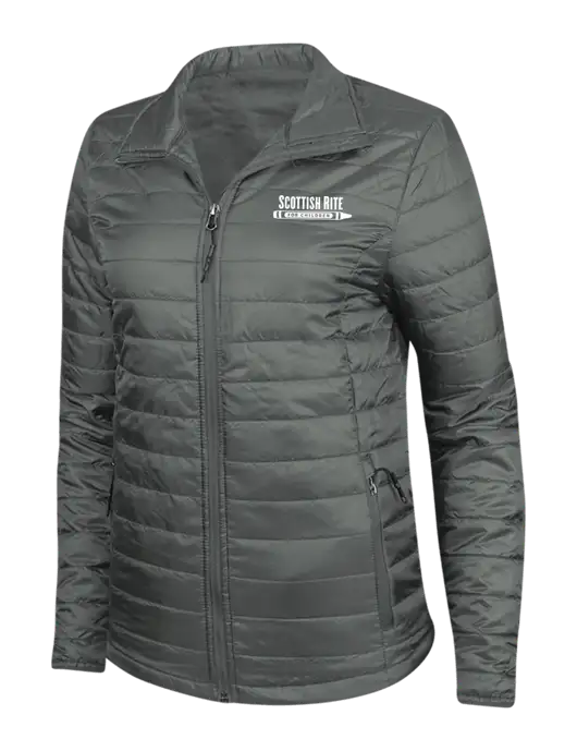 Dark Grey Womens Puffy Packable Jacket w/Scottish Rite for Children Logo