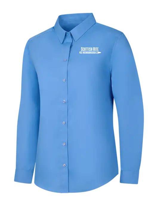 Womens Carolina Blue Long Sleeve Carefree Poplin Shirt w/Scottish Rite for Children Logo