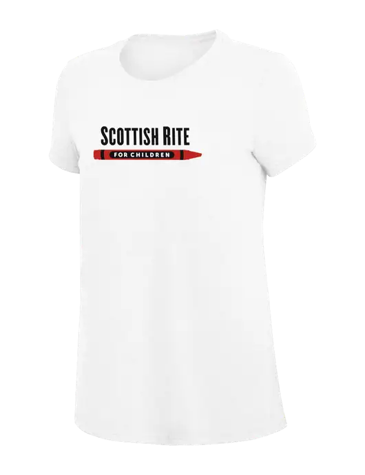 Womens Simply Soft White 4.5oz Poly/Combed Ring Spun Cotton T-Shirt
 w/Scottish Rite for Children Logo
