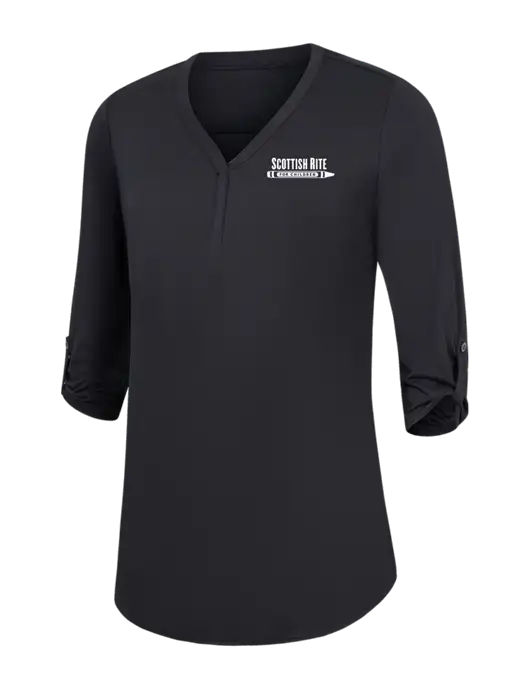 Womens Black City Stretch 3/4-Sleeve Tunic w/Scottish Rite for Children Logo
