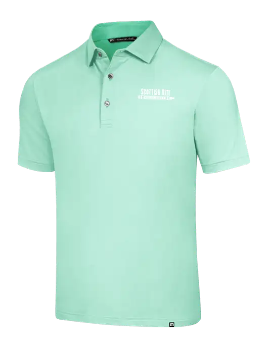 TravisMathew Very Light Green Glenview Solid Polo w/Scottish Rite for Children Logo