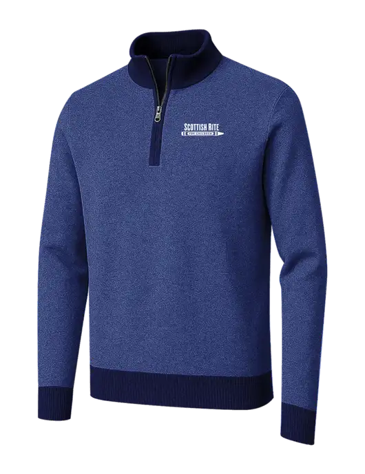 Brooks Brothers Navy/Dark Royal Washable Merino Birdseye 1/4-Zip Sweater w/Scottish Rite for Children Logo