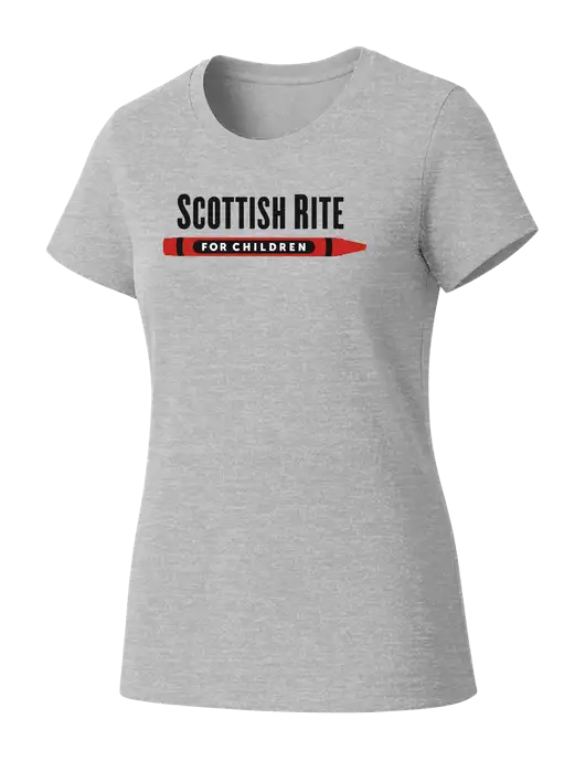 Womens Seriously Soft Light Heathered Grey T-Shirt w/Scottish Rite for Children Logo