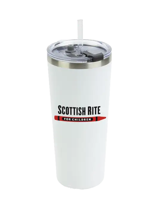 Brighton White 20 oz Insulated Tumbler & Straw w/Scottish Rite for Children Logo