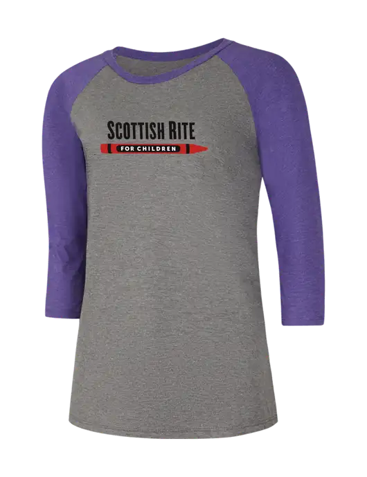 Womens Simply Soft 3/4 Sleeve Purple Frost/Grey Frost Ring Spun Cotton T-Shirt w/Scottish Rite for Children Logo