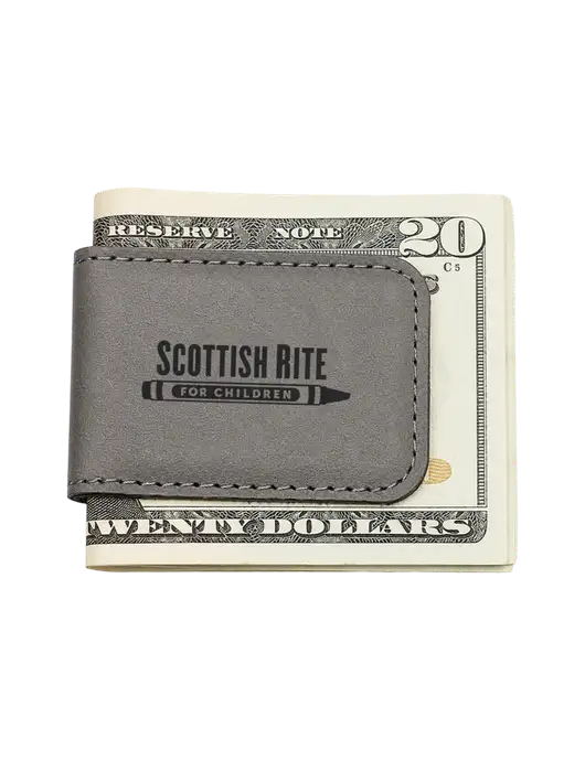 Gray Leatherette Money Clip w/Scottish Rite for Children Logo
