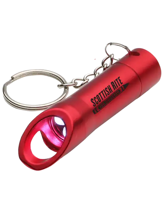 Red Pocket LED Flashlight with Bottle Opener & Keychain w/Scottish Rite for Children Logo