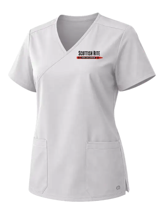 Wink White Womens WorkFlex Mock Wrap Top w/Scottish Rite for Children Logo