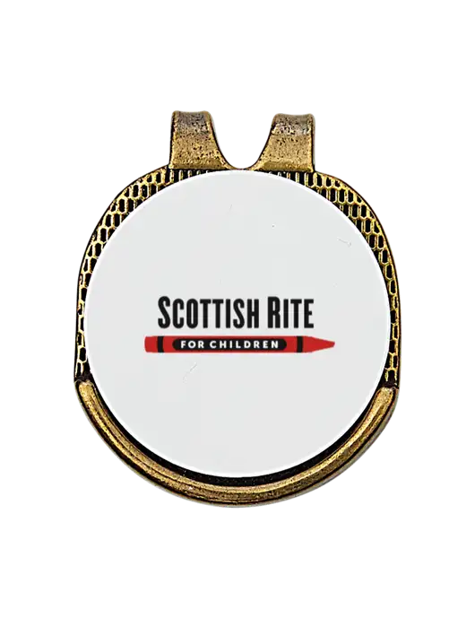 Antique Gold Hat Clip w/Golf Ball Marker w/Scottish Rite for Children Logo