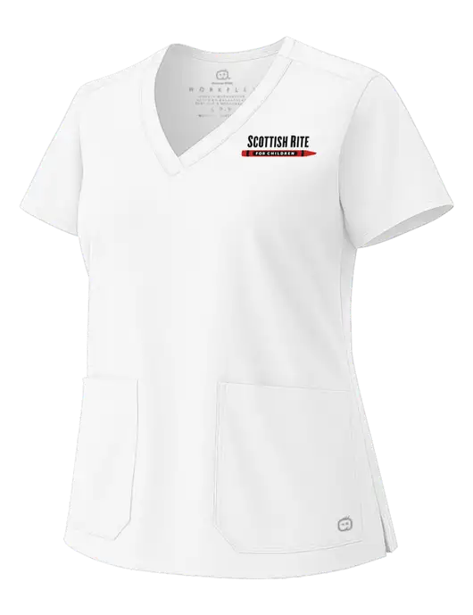 Wink White Womens WorkFlex V-Neck Top w/Scottish Rite for Children Logo