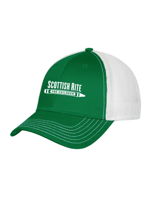 Kelly/White Mesh Trucker Cap Snap Back w/Scottish Rite for Children Logo