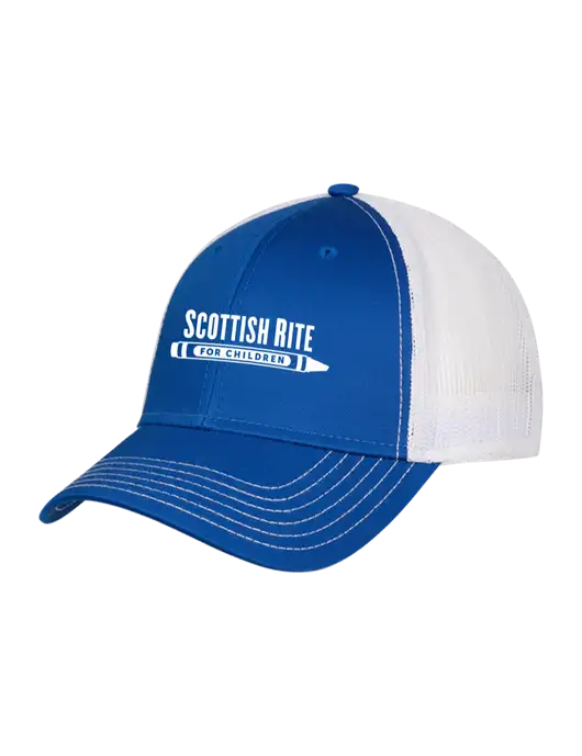 Royal/White Mesh Trucker Cap Snap Back w/Scottish Rite for Children Logo