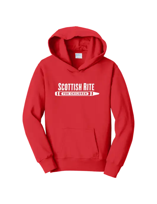 Youth Bright Red 8.5 oz Ring Spun Pullover Hooded Sweatshirt w/Scottish Rite for Children Logo