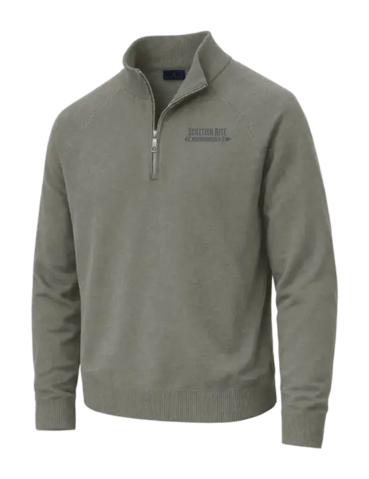 Brooks Brothers Cotton Stretch 1/4-Zip Light Grey Heather Sweater w/Scottish Rite for Children Logo