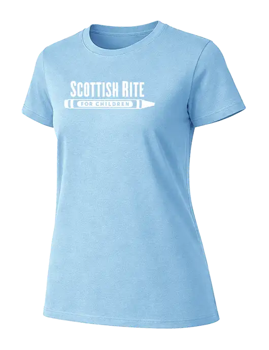 Womens Ring Spun Light Blue 4.5 oz T-Shirt w/Scottish Rite for Children Logo