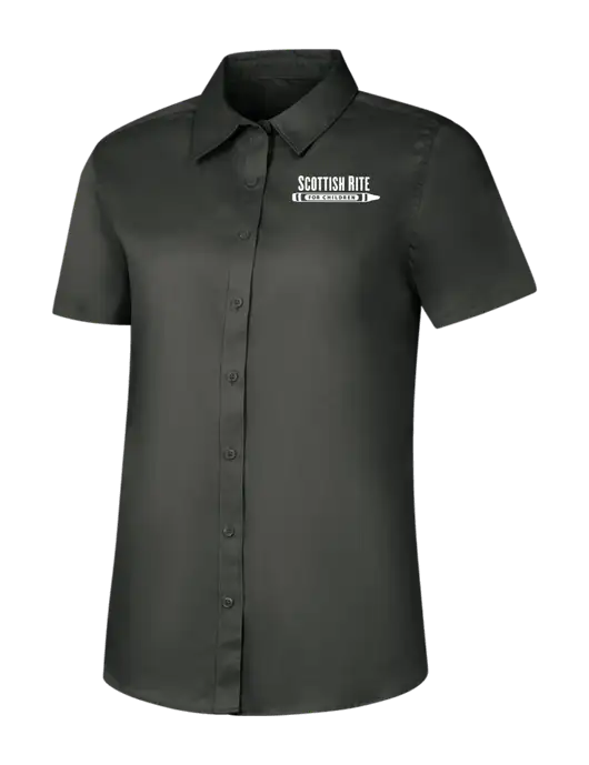Womens Dark Grey Short Sleeve Superpro React Twill Shirt w/Scottish Rite for Children Logo
