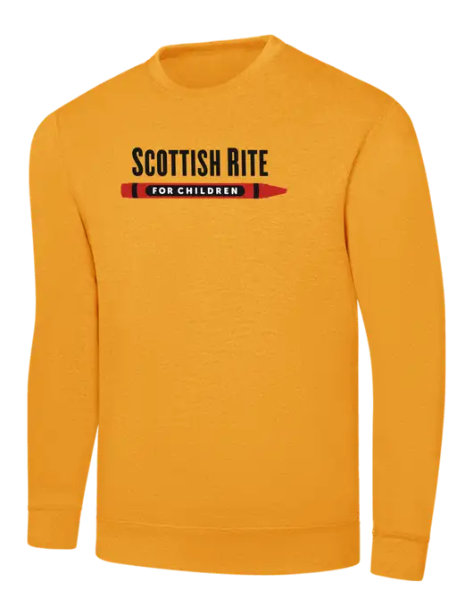 Gold 7.8 oz Ring Spun Crew Sweatshirt
 w/Scottish Rite for Children Logo