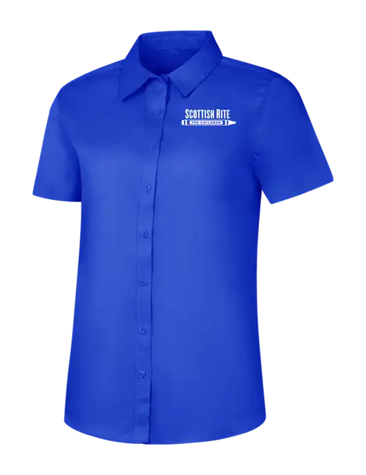 Womens Short Sleeve Dark Royal Superpro React Twill Shirt w/Scottish Rite for Children Logo
