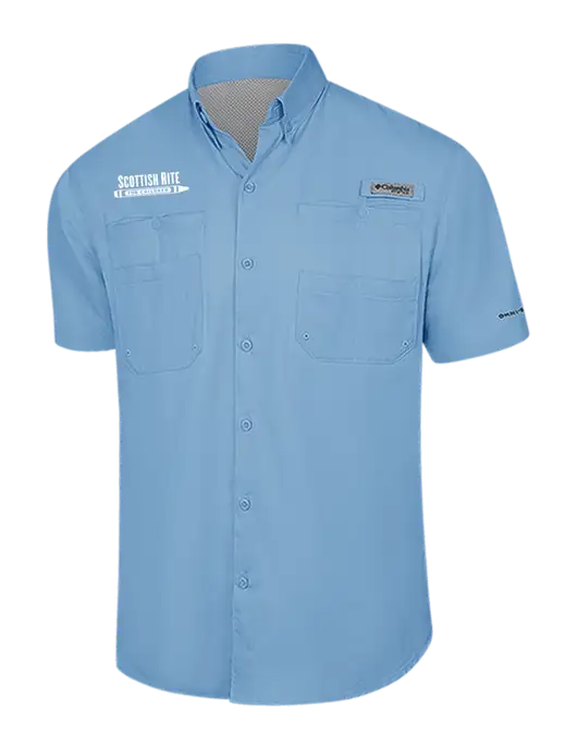 Columbia Light Blue PFG Tamiami II Short Sleeve Shirt w/Scottish Rite for Children Logo