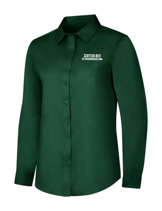 Dark Green Womens Long Sleeve Superpro React Twill Shirt w/Scottish Rite for Children Logo