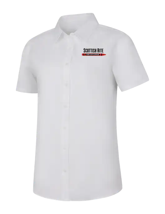 Womens White Short Sleeve Superpro React Twill Shirt w/Scottish Rite for Children Logo